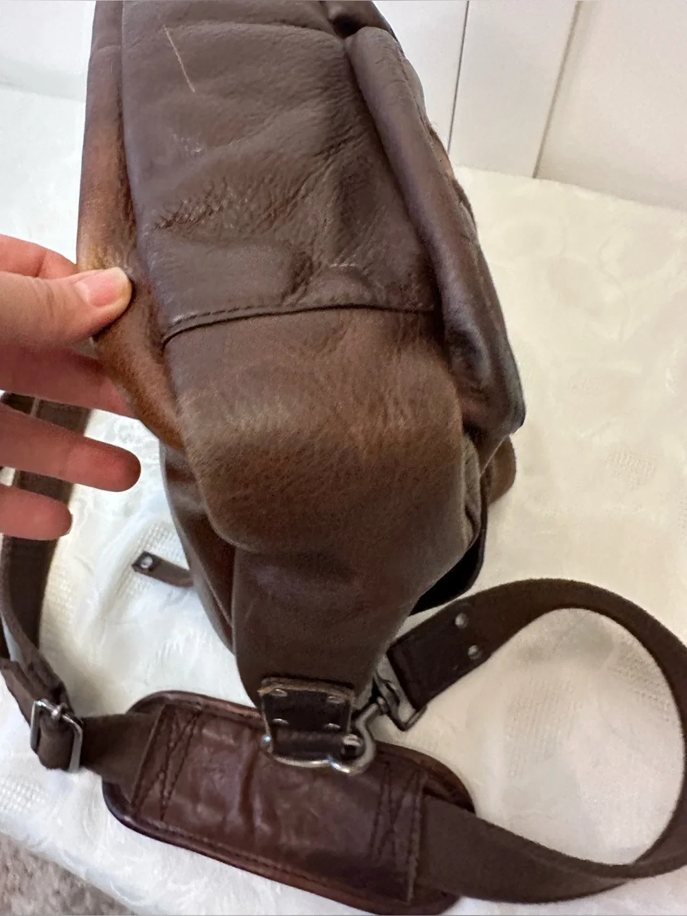 Vintage L.L. Bean Brown Leather Laptop Briefcase Shoulder Bag Utility Preppy